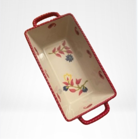 vb Loaf Pan with Lid Two Handles Ceramic Flowers Poinsettias - Picture 4 of 14